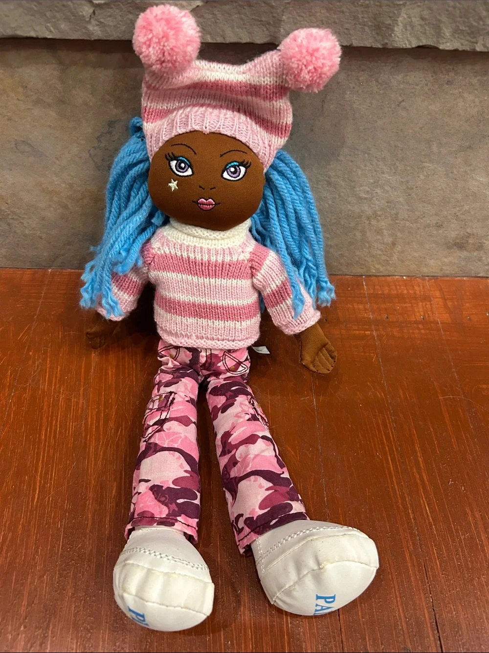 The Children's Place Pink-Striped Sweater Doll with Blue Yarn Hair